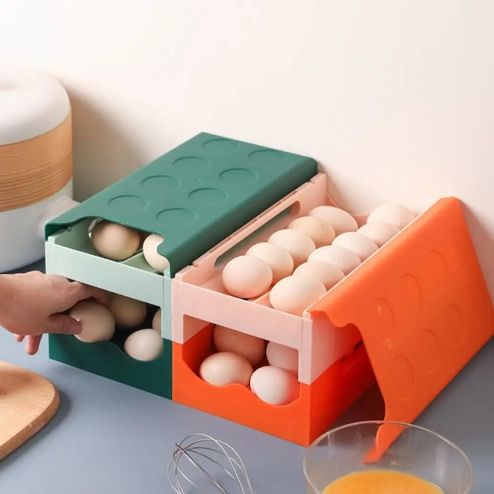 Plastic Double Egg Storage Carton Anti-Collision Stackable Egg Refrigerator Crisper Large Capacity Rolling Slide Egg Carton