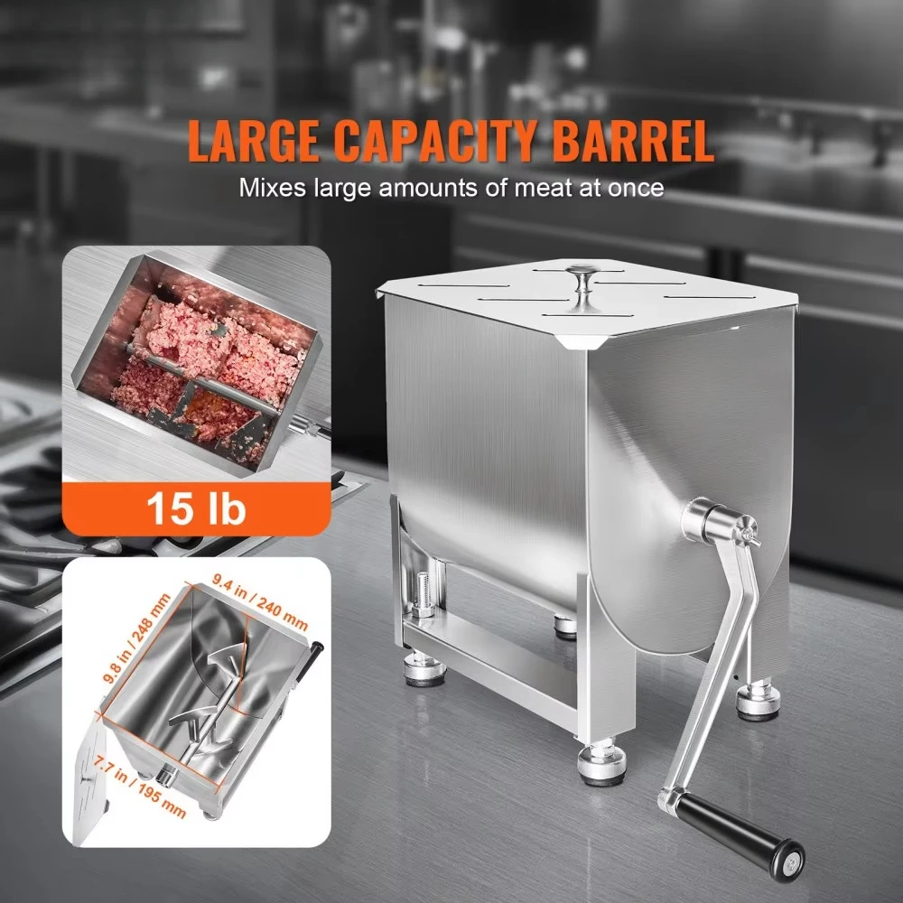 Mezclador de carne manual de 15 libras, máquina mezcladora manual de salchichas, acero inoxidable