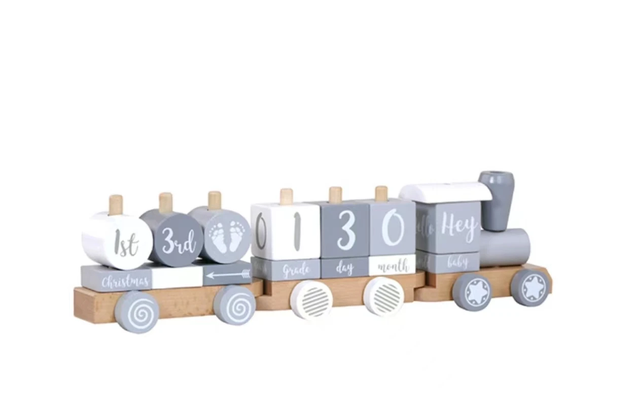 TongyueFun-Train d'anniversaire empilable en bois, jouets pour bébé, décor de pépinière, jouets Montessori, accessoires photo pour nouveau-né, première année