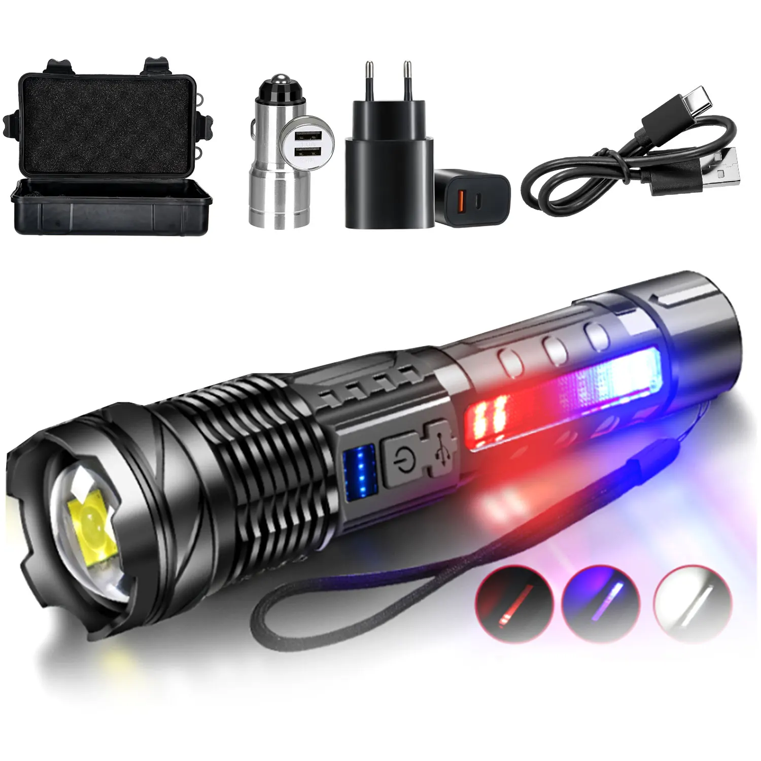 Krachtige LED-zaklampen met groot bereik, 150 m, superheldere zaklamp, oplaadbaar, waterdicht, buitenlamp voor kamperen