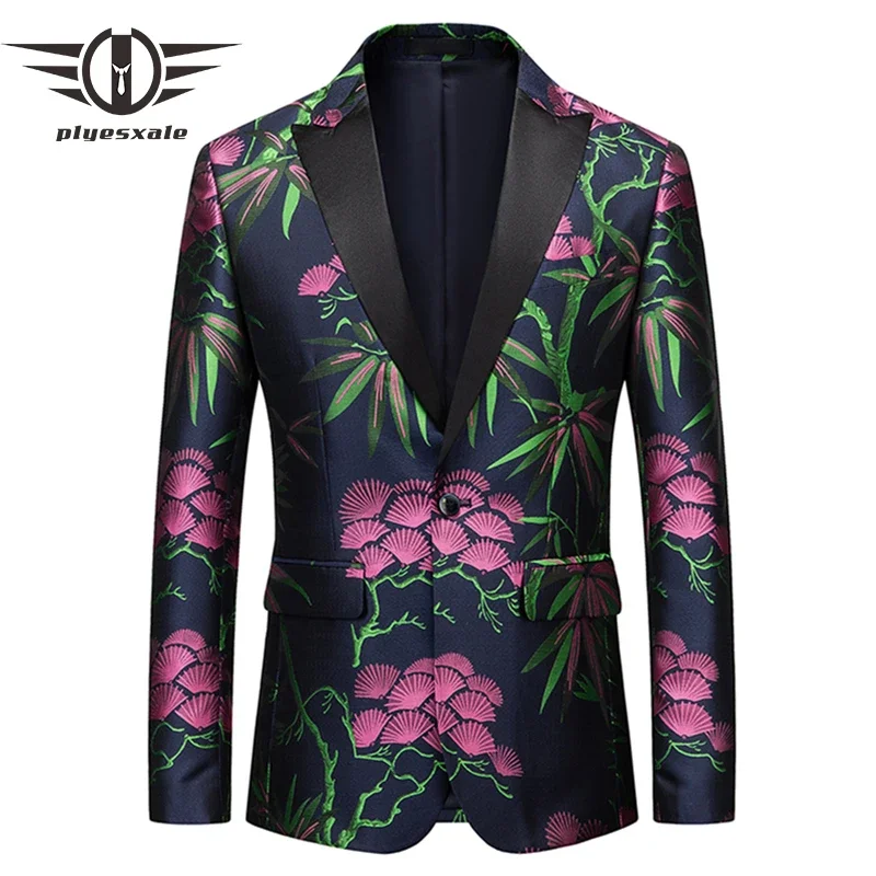 

Plyesxale Fashion Printed Men Blazer Suit Jackets Spring Autumn Slim Fit Mens Casual Blazers Party Prom Wedding Groom Coat Q1501