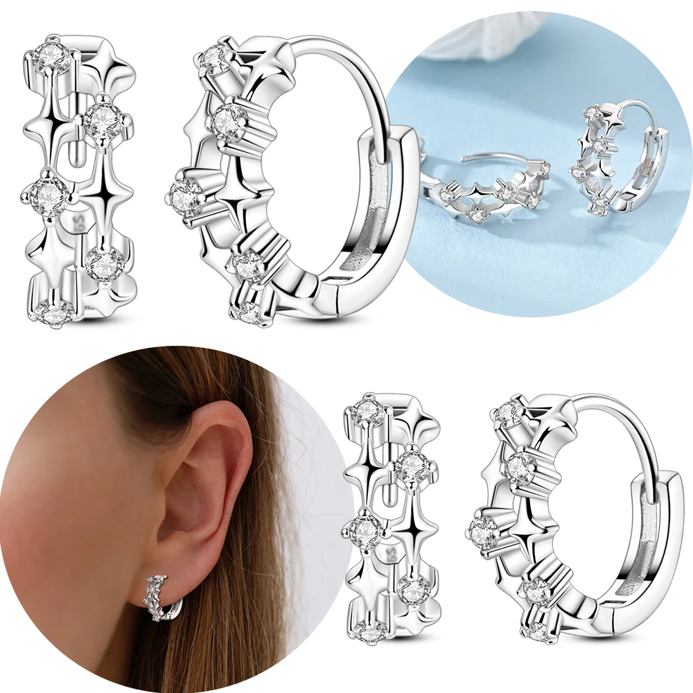 

Original White Zircon Star Earrings 925 Sterling Silver Romantic Hoop Earrings Woman Accessory Fine Valentine Day Gift Jewelry