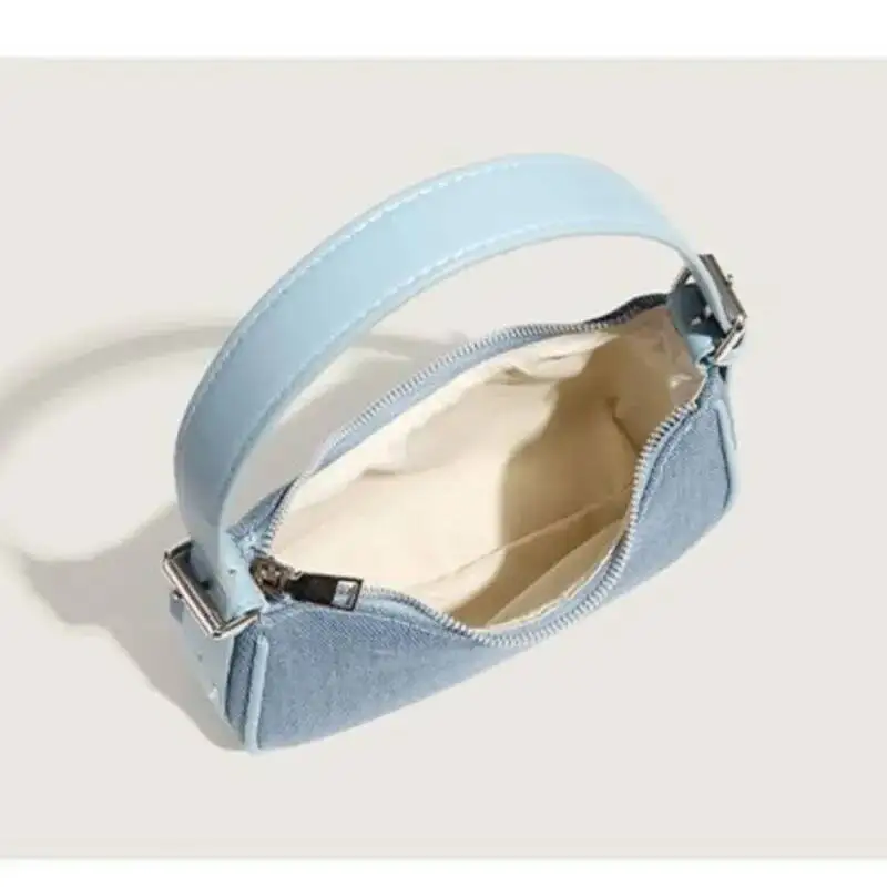 Bloom Retro Denim Y2k Purse Women Harukuu Heart Rhinestone Zipper Casual Shoulder Bags Ladies Vintage Trendy Handbag