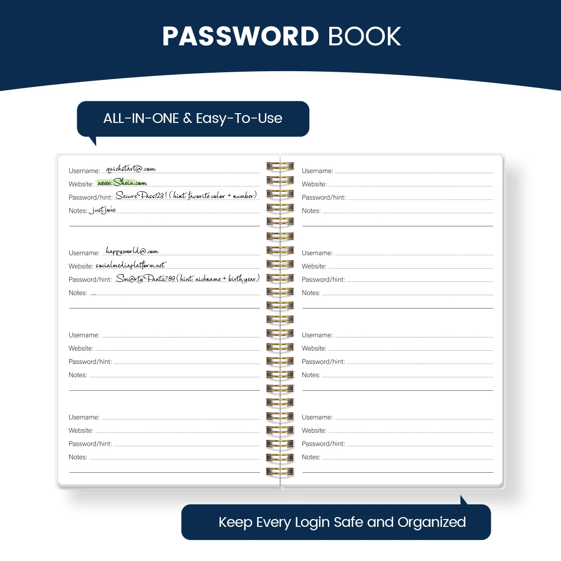 A5 كتاب كلمة المرور WTF غطاء مضحك منظم كلمة المرور دفتر سجل حلزوني لإدارة كلمة المرور على موقع Username #3