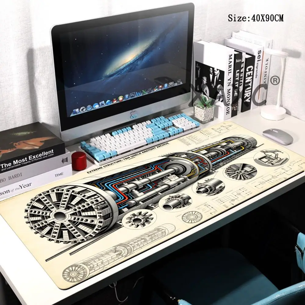 

HYBXAXC Vintage Tunneling Machine Blueprint Mouse Pad Engineering Art Anti-Slip Desk Mat for Gamers