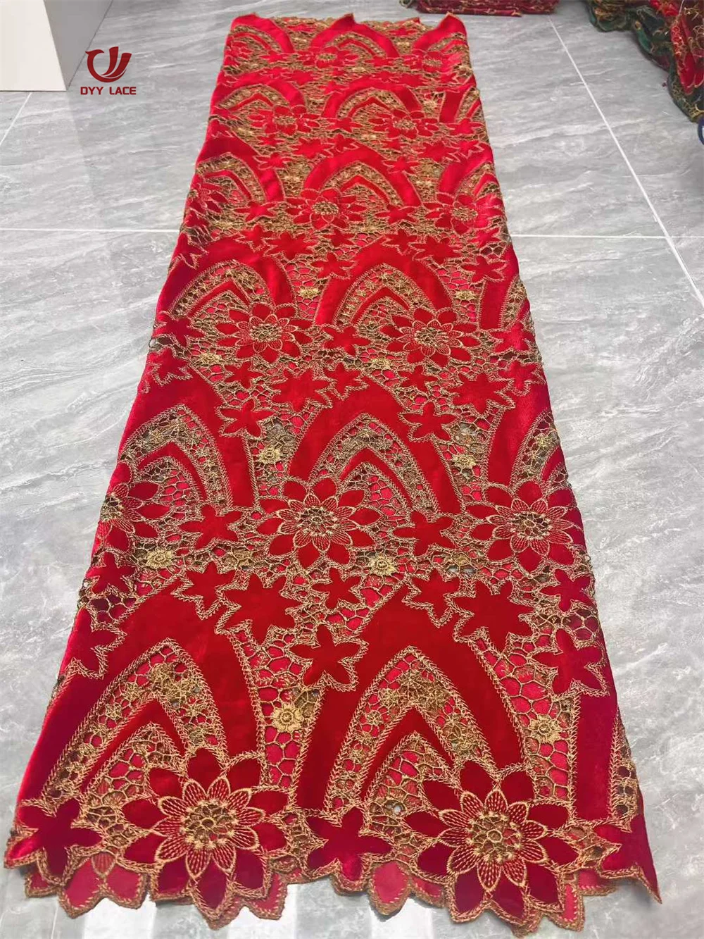 

2025 High Quality African Nigerian Embroidery Tulle Lace Fabric Wedding Party Dress Guipure Water Soluble Sequins 5 Yards