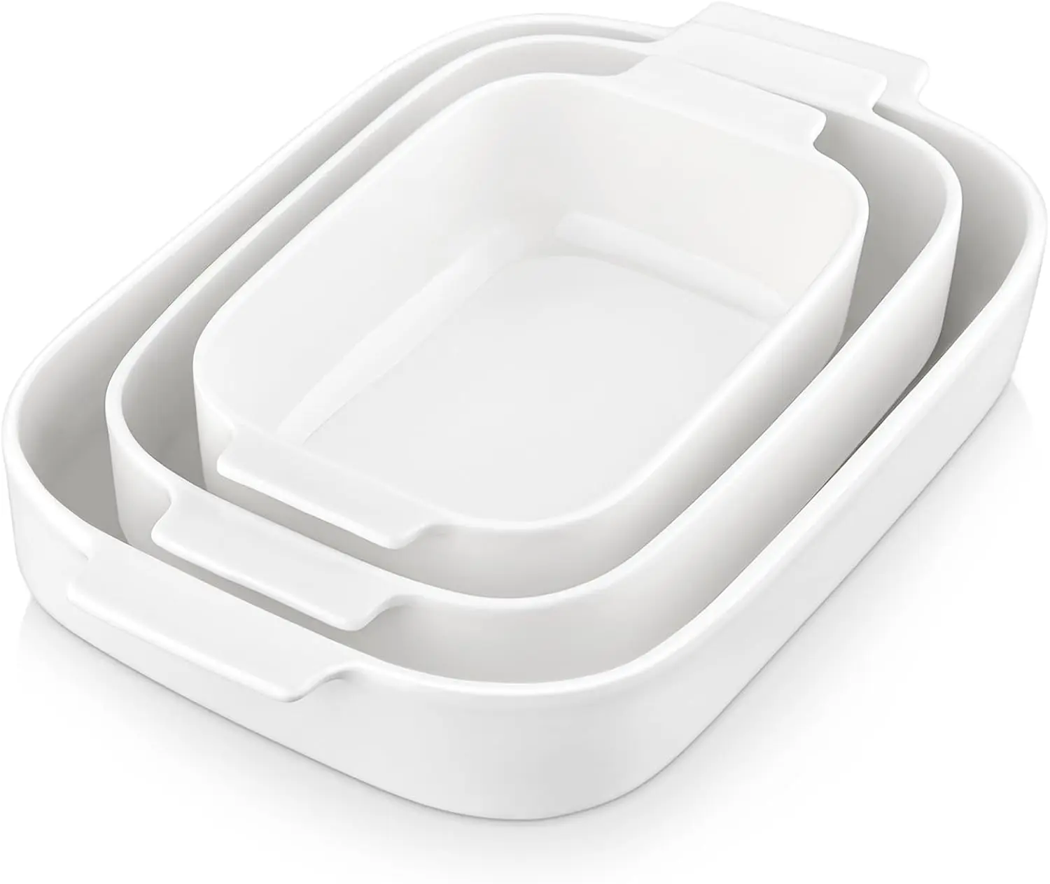 

Ceramic Baking Dish Set of 3, Rectangular Lasagna Pan with Handles, Oven-Safe Bakeware in White (13.8"/11.7"/9.4")