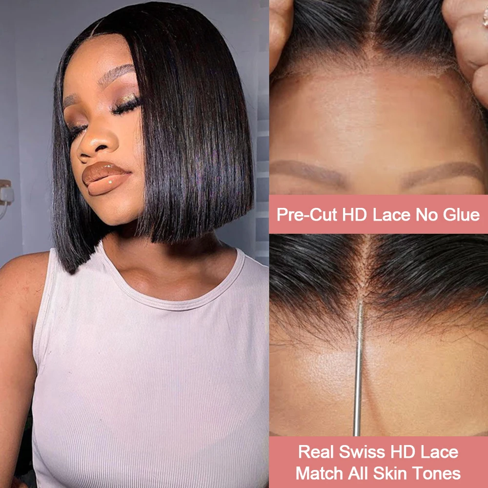 Brazilian 12 16 Inch Natural Black Bone Straight Short 13x4 Hd Transparent Lace Front Human Hair Wigs For Women 250% High Density 13x6 Straight Short Bob Wig Human Hair Soft Remy Pre Plucked 5x5 Gluel image 5