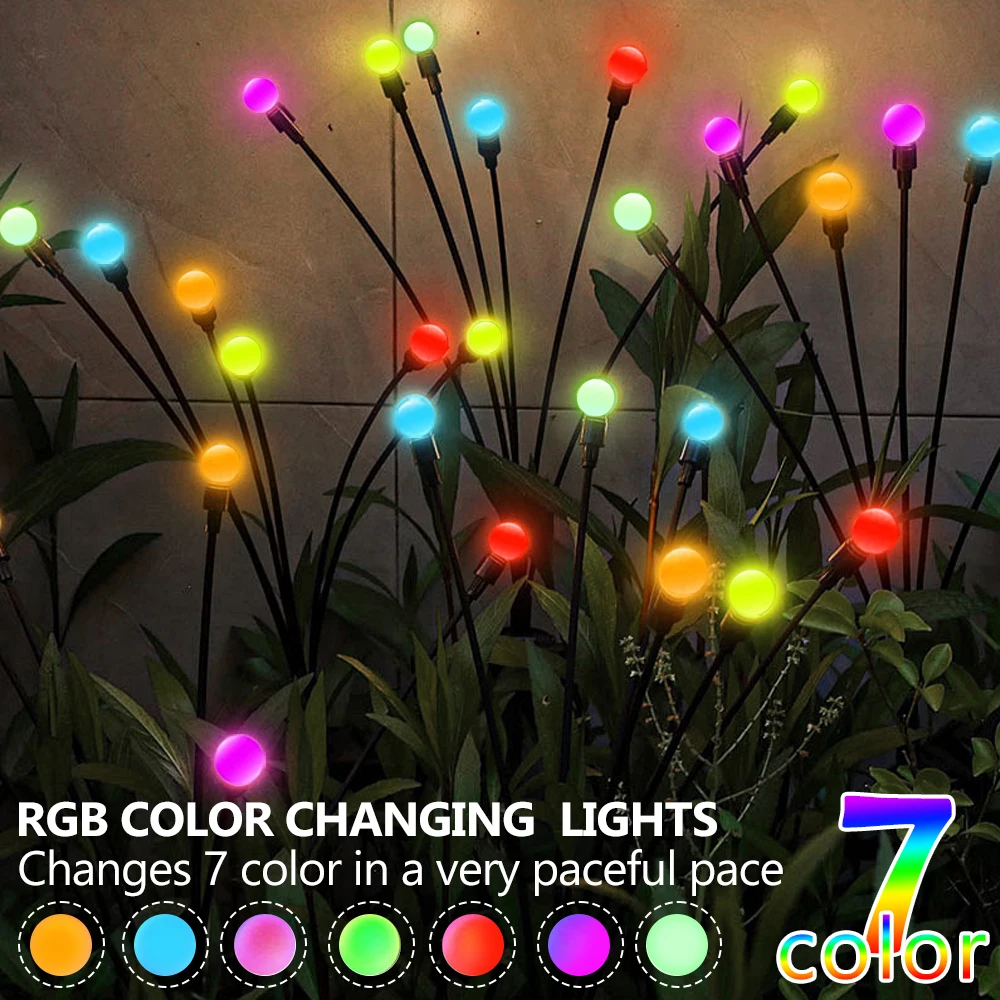 8/10LED Firefly Light RGB Solar Outdoor Firefly Garden Lights Waterproof Swaying Fairy Light for Yard Patio Decoration