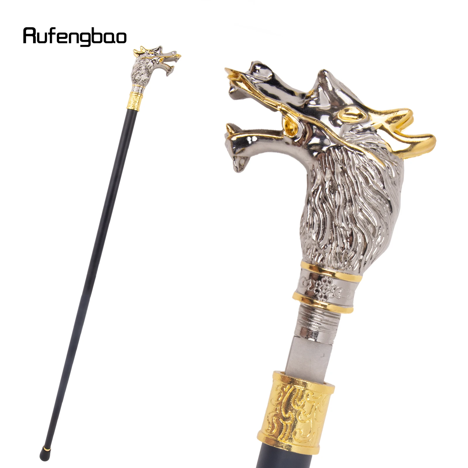 Bastone da passeggio a giunto singolo con testa di drago di lusso nero bianco con piastra nascosta autodifesa Fashion Cane Cosplay Crosier 93cm