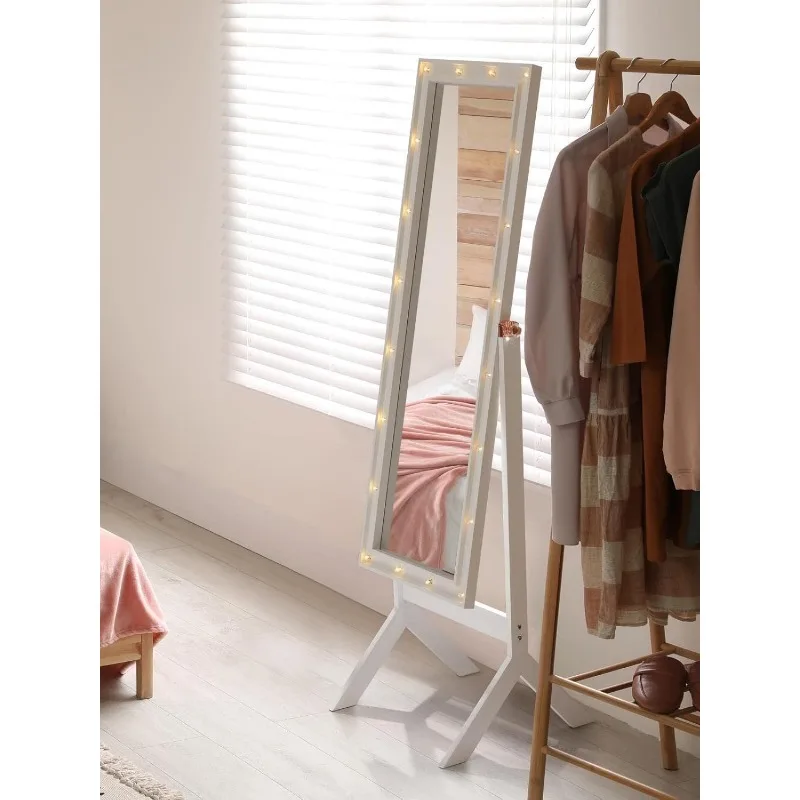 Miroir pleine longueur avec support, miroir complet pour chambre à coucher, miroir de chevet au sol avec lumières, autoportant pour chambre à coucher