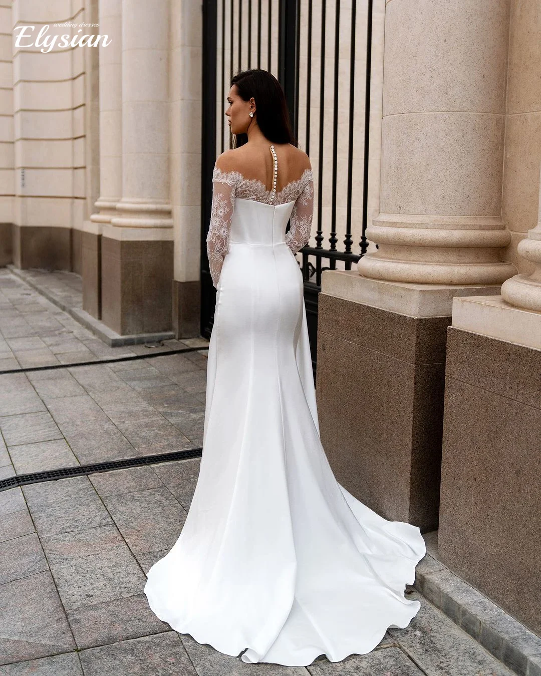 

Customized 2026 Elegant Lace Long Sleeves Sweethart Satin Mermiad Wedding Dresses Sweep Train Vestidos De Noiva
