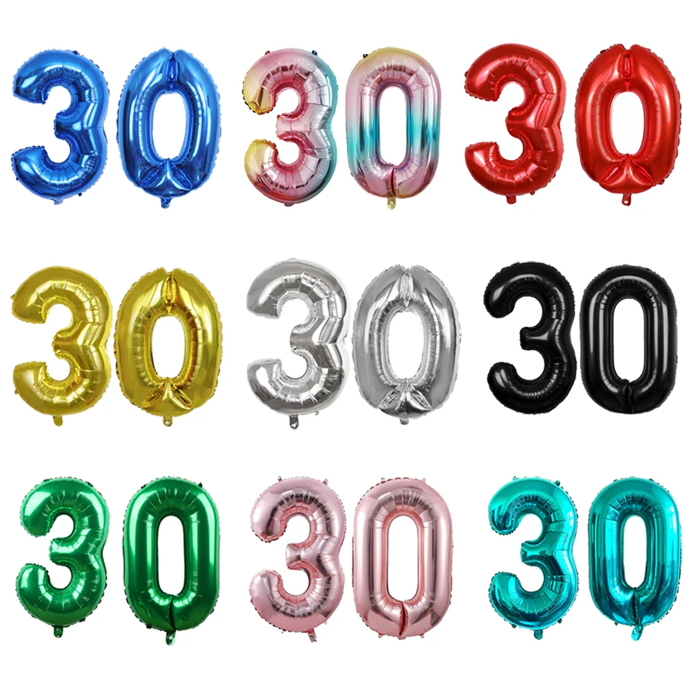 Number 30 Balloon 30 Digit Balloon Thirty Blue Figure Green Globe 30th Birthday Big Large Red Rose Golden Black Colorful 32inch