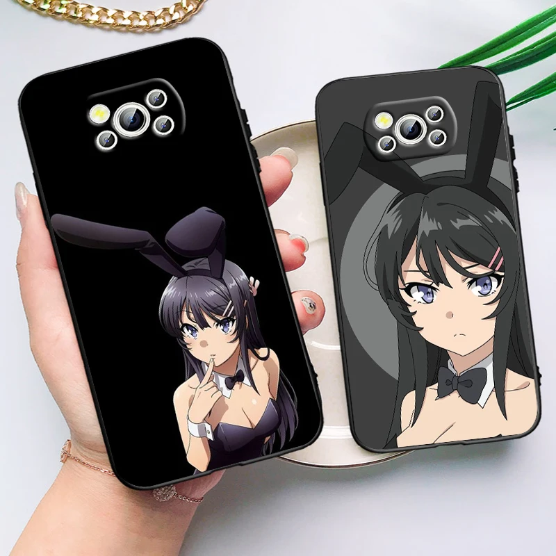 Sakurajima Mai Anime For Xiaomi Poco X6 X5 X4 X3 F4 F3 NFC M6 M5 M4 GT S Pro 4G 5G C65 Black Soft Phone Case