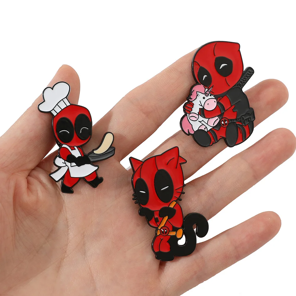 Deadpool Marvel Movie Anime Figure Cat Unicorn Cute Cartoon Metal Brooch Clothing Badge Bag Pin Decoration Children Toy Gifts