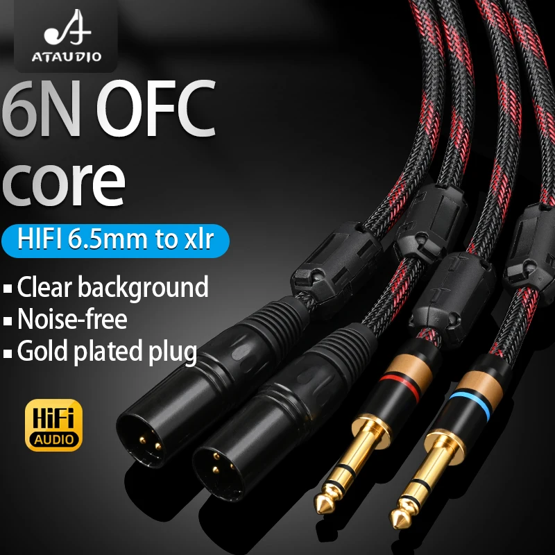 ATAUDIO HIFI Dual 6.5mm to 2 XLR Audio Cable for Adapter Amplifier Sound Box 6N OFC 6.5mm to XLR Speaker Cable