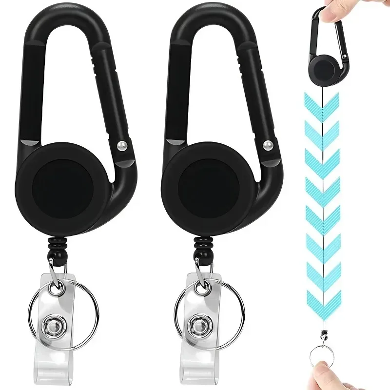 1pc Retractable Nurse Badge Reel Clip Keychain Badge Holder Students Doctor Id Card Holder Black Carabiner Camping Fishing Tool