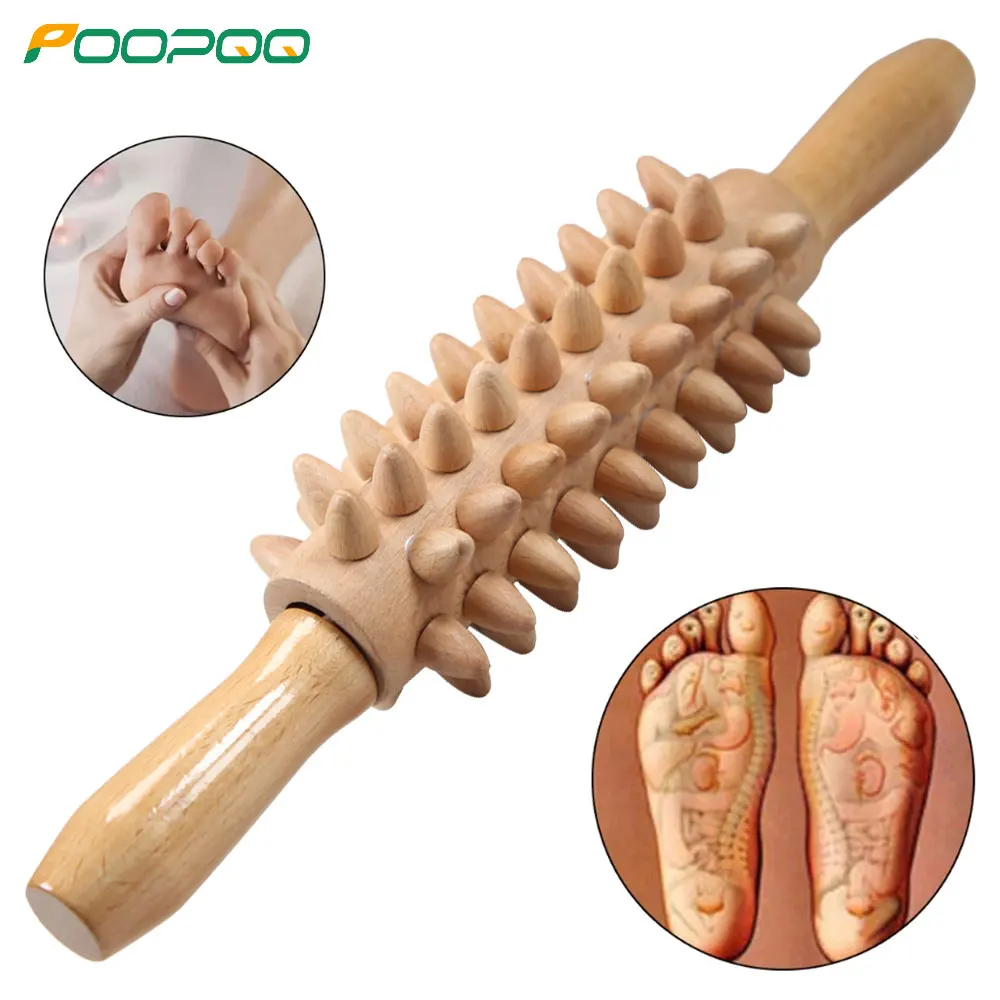 Manual Massager Wooden Handheld Roller Trigger Point Massager Stick for Fascia,Cellulite, Muscle & Abdomen,Body Therapy Massager