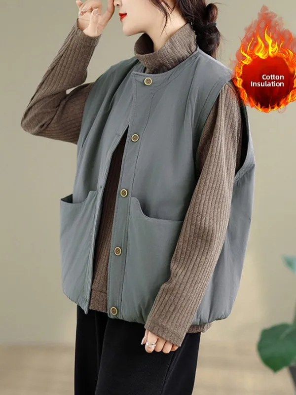 

Теплый хлопковый жилет с двойными наплечниками для женщин больших размеров, на осень и зиму