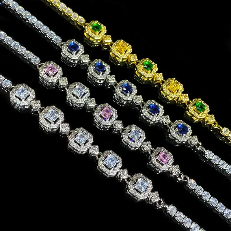 

MDL Moissanit1 style micro-set green diamonds white gold plated bracelet multi-color treasure new hand jewelry