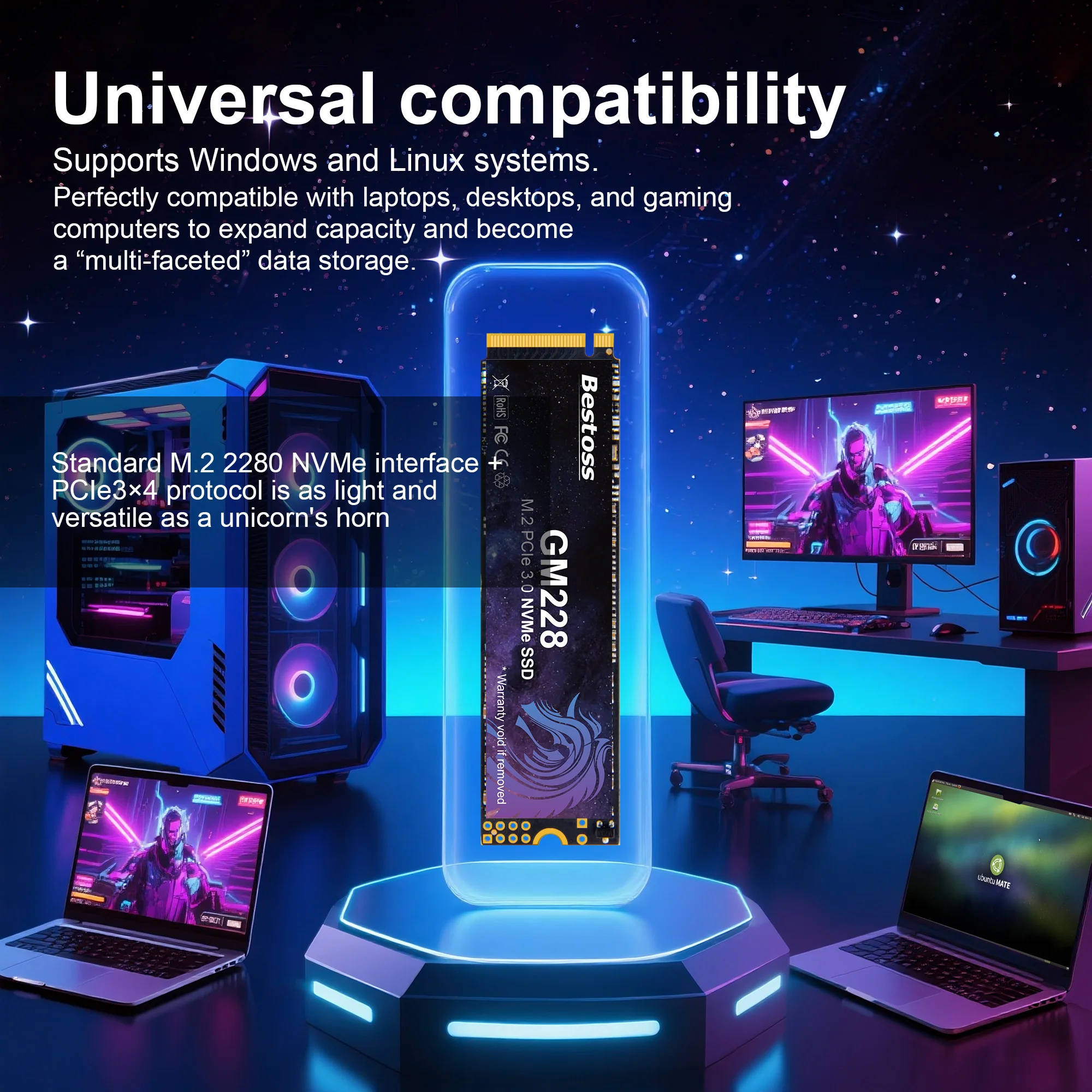 베스토스 PCIe Gen3x4 3D NAND NVMe M.2 인터페이스 SSD 256GB 512GB 1TB 2TB Gen3 솔리드 스테이트 드라이브 게이밍 엔터테인먼트 PC 노트북용