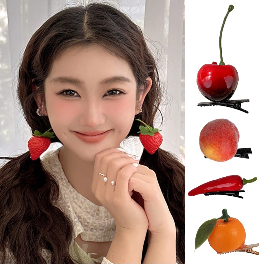 Ins Cute Hairpins Orange Cherry Women Girls Side Bangs Clip Fruit Hair Clip Strawberry Resin Hair Accessories Headwear Fashion