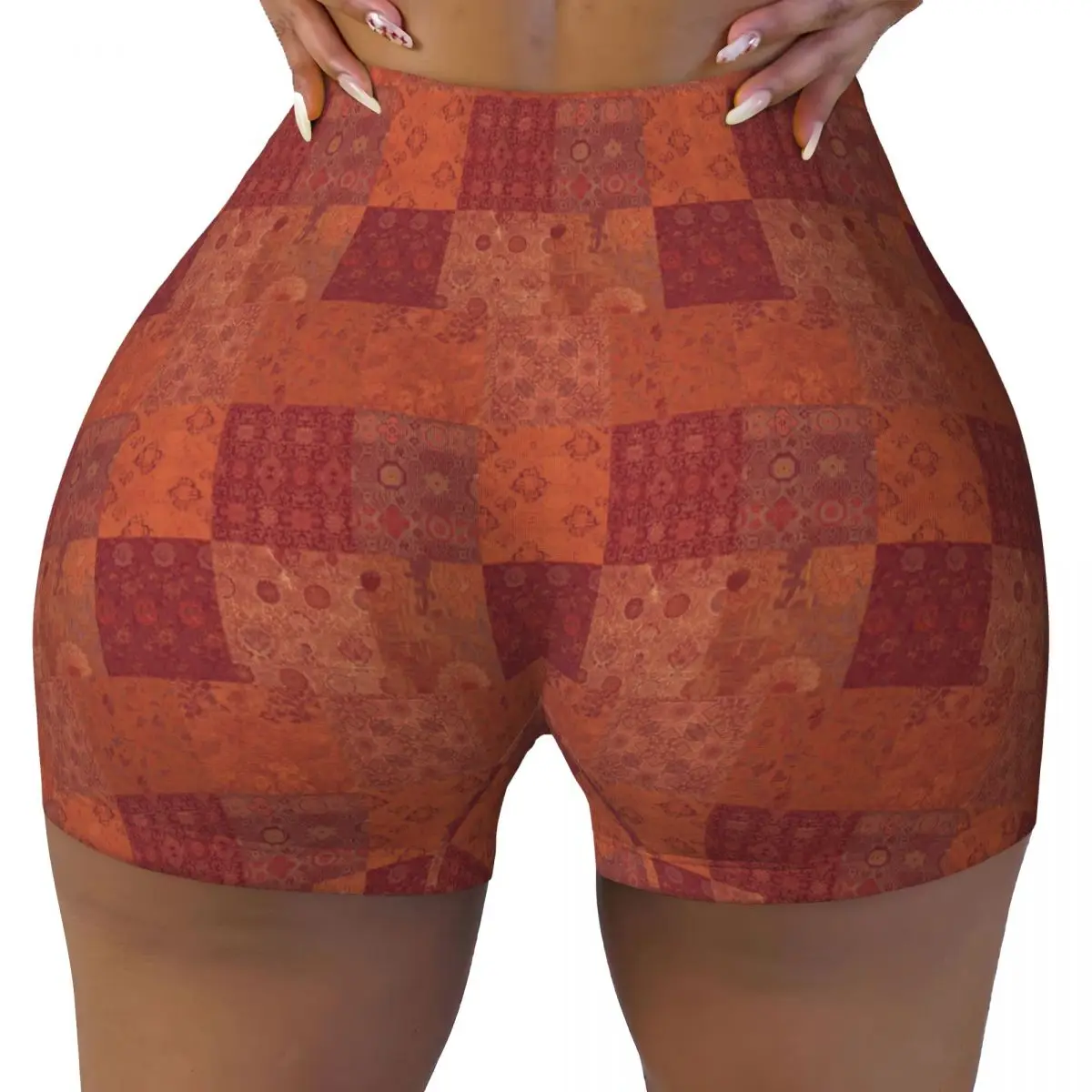 مخصص خمر البوهيمي لحاف في حرق البرتقال اليوغا السراويل النساء الصالة الرياضية تجريب الجري الرياضية الكرة الطائرة السائق السراويل #5