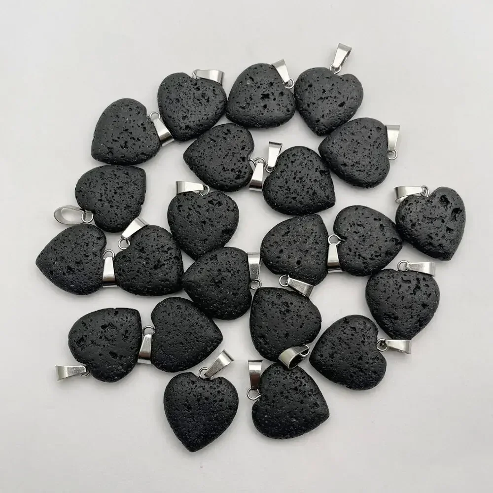 10/20/50pcs Black Lava Stone Pendant Heart Shape Charms for Jewery Making Earrings Necklace DIY Accessories