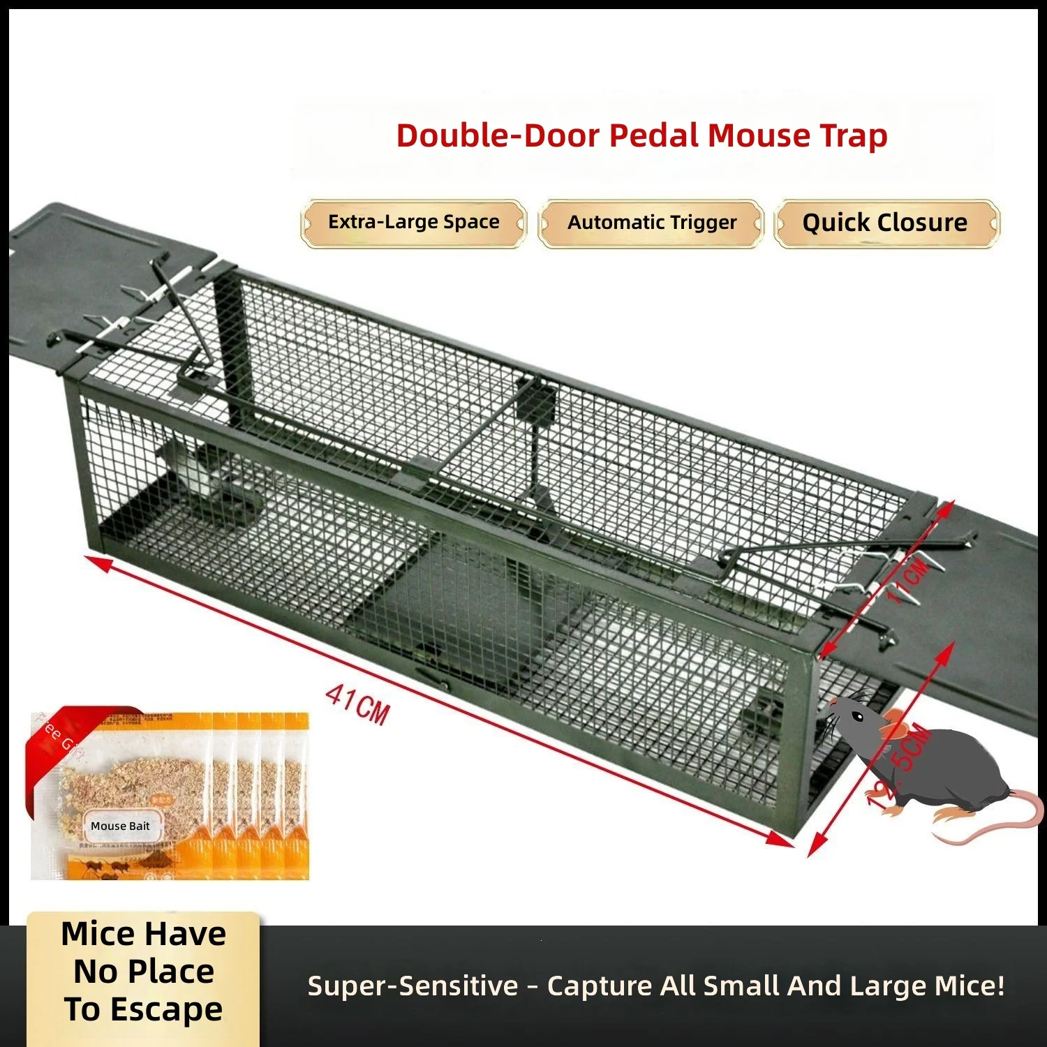 Large Home Double Door Mouse Trap, Automatic 2-Sided Catch Pedal Cage, Rodent Catcher, Efficient Rat Trap view 3