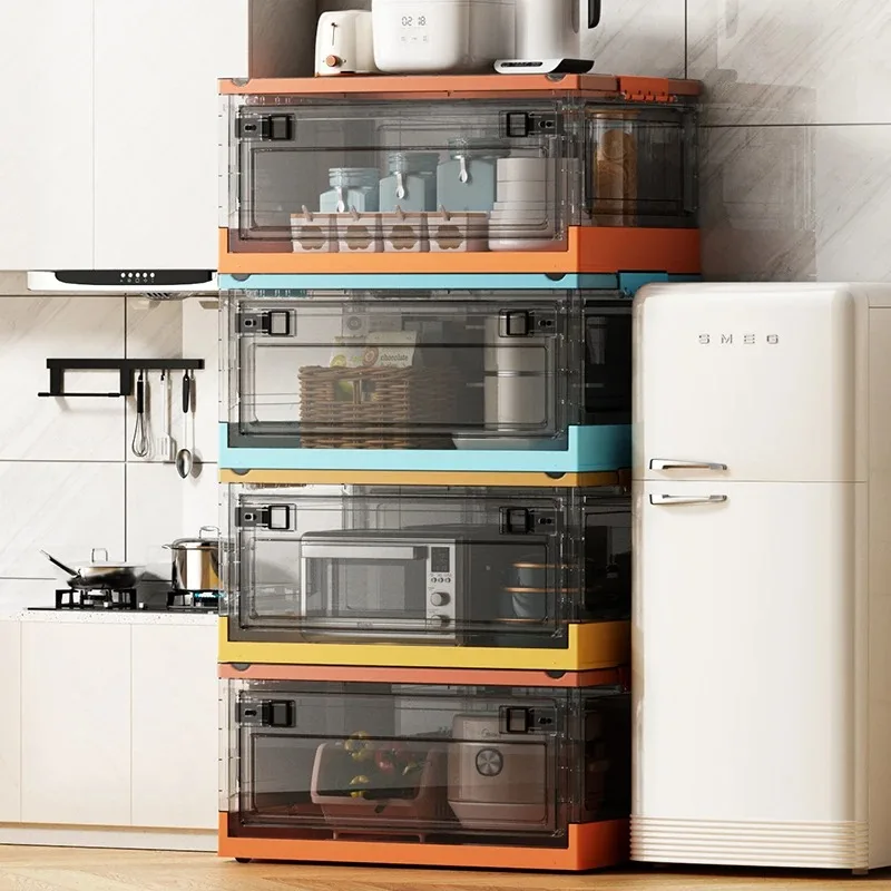 صندوق تخزين قابل للطي 27/40/56/88/150L منظم بلاستيكي شفاف مع غطاء خزانة متعددة الوظائف مع بكرة تخزين الملابس