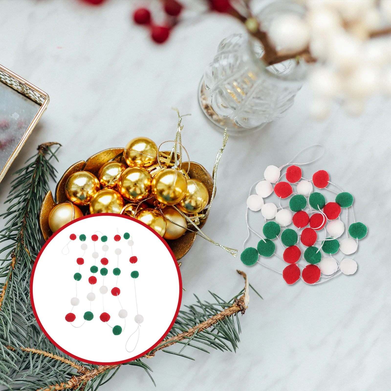 Christmas Pom Pom Garland Hanging Banner For Tree Fireplace Wall Xmas Ball String Ornament Festival Decoration