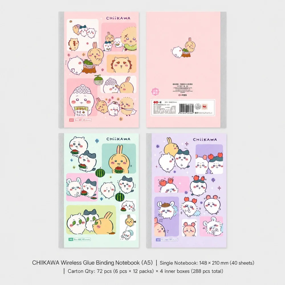 Genuine Chiikawa A5 Glue Bound Notebook Usagi Hachiware Kawaii Writing Book 40 Sheets for School Office Desk Notes Gifts view 2