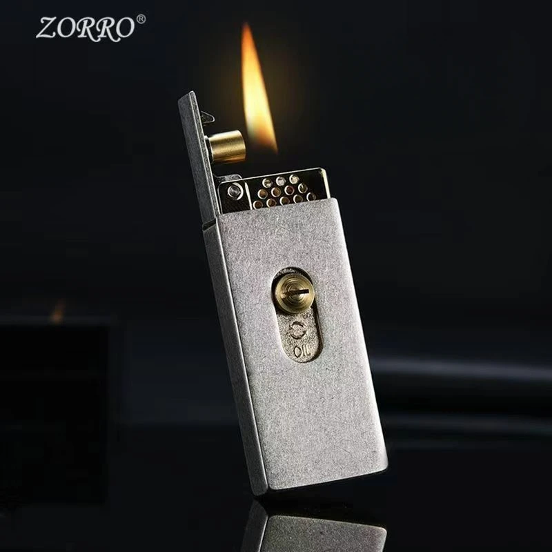 ZORRO-Pure Copper Kerosene Lighter for Men, Matchbox Shape, Push-Pull Ejection Ignition, High-end, Creative Gift