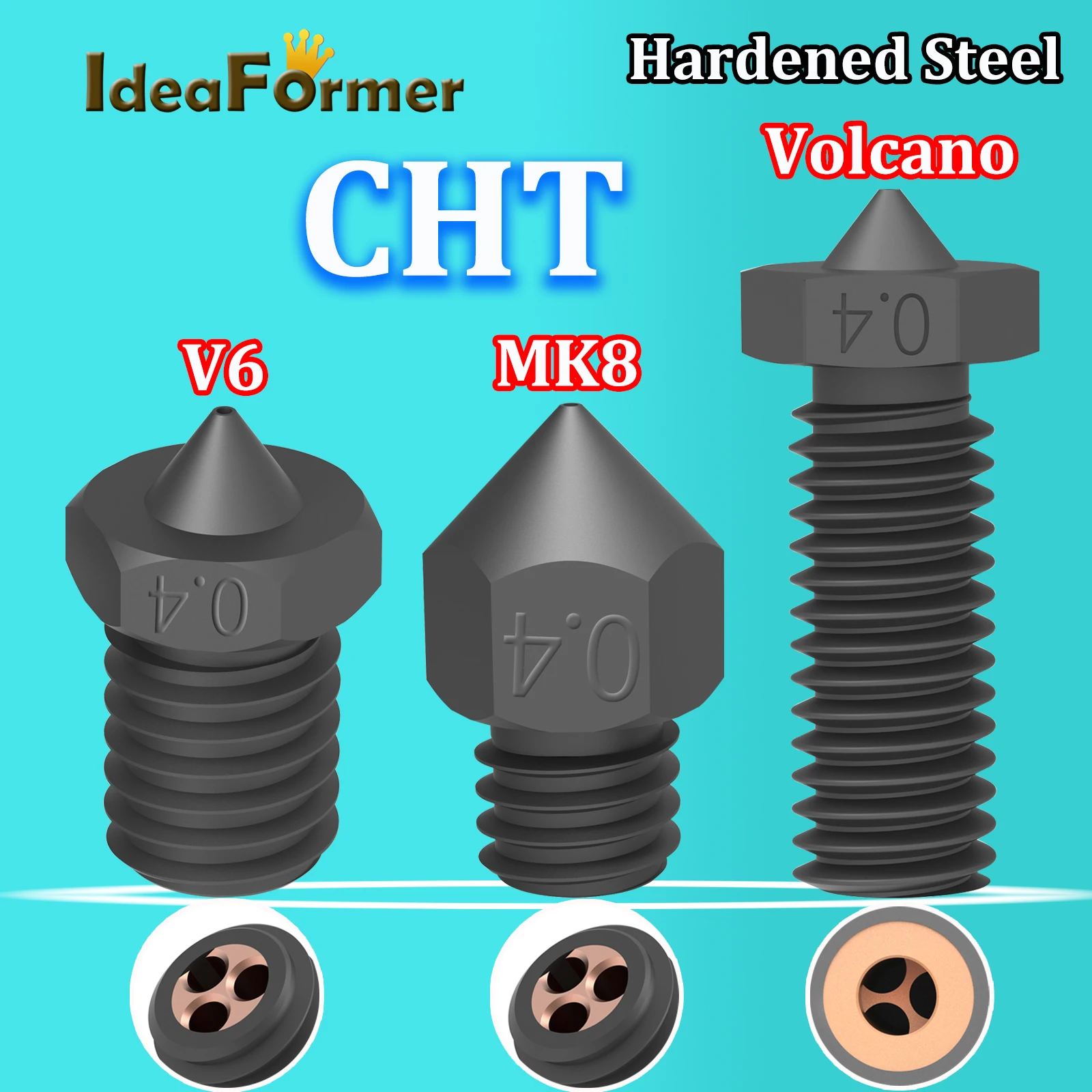 

Сопла из закаленной стали для 3D принтеров Ender 500 V2 Prusa i3 MK3, 1,75 ℃, MK8/V6/Volcano, нити 0,2 мм, 0,3/0,4/0,6/0,8/3/5 мм