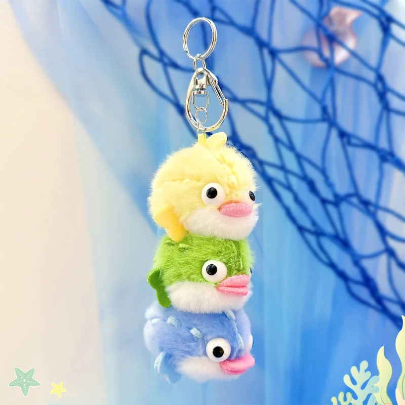 Pequeno peixe empilhamento brinquedos bonito mochila chaveiro dos desenhos animados boneca pingente de pelúcia presente para mulheres chaveiros de pelúcia animais de pelúcia 1 pçs