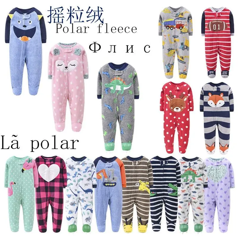 Children's fleece boys and girls jumpsuits with feet jumpsuits rompers warm pajamas spring, autumn and winter