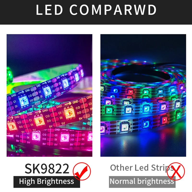 SK9822 RGB LED strip similar to APA102 SPI LED data and clock individually addressable programmable DC5V 30/60/144LED Strips