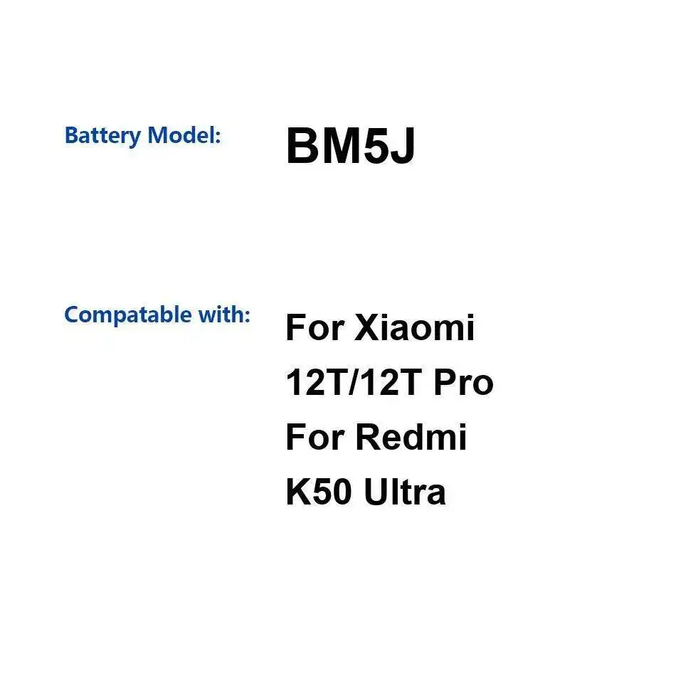 

Mobile Phone Battery BM5J 5000Mah Long Lasting For Xiaomi 12T Pro Redmi K50 Ultra