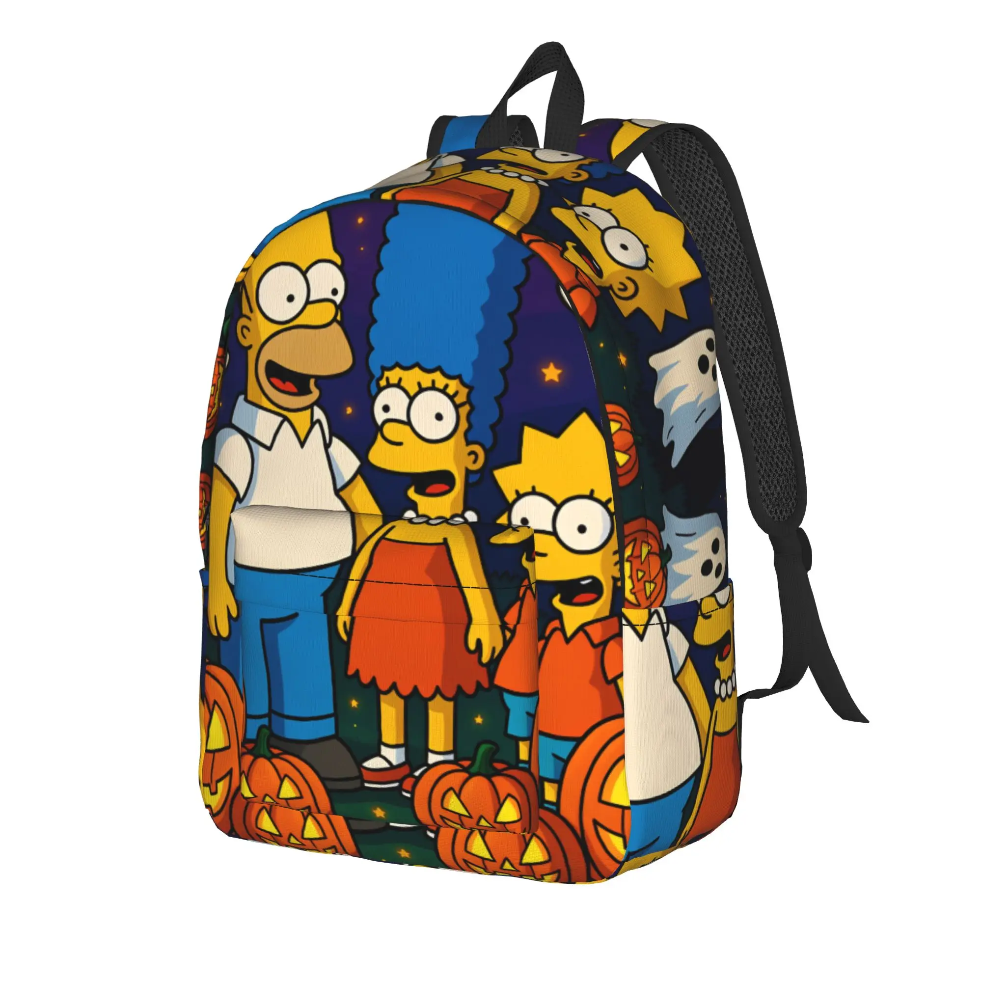 S-Simpsons Halloween Pumpkins Ghosts Family Backpack Student Unisex Backpacks Stylish School Bags Travel Colorful Rucksack