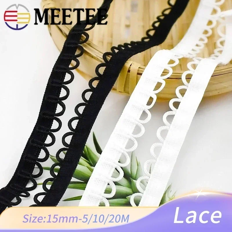 5/10/20M Meetee Nylon Elastic Band Loop Trim U-wave Stretch Collar Buttons Lace Rubber Bands Dress Ribbon DIY Sewing Accessories