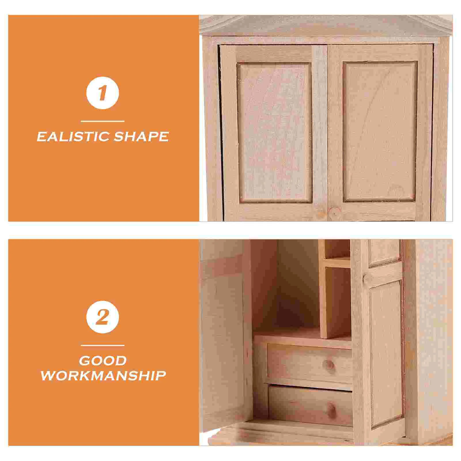 Miniature Wooden Wardrobe Tiny Closet For House Mini Furniture Home Decor Accessories Playroom Toy House Model Realistic