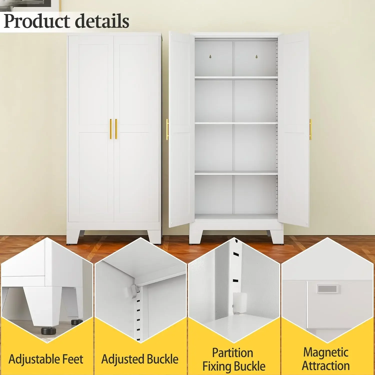 Metal Storage Cabinet, File Cabinet for Home Office, Kitchen Pantry Storage Cabinet