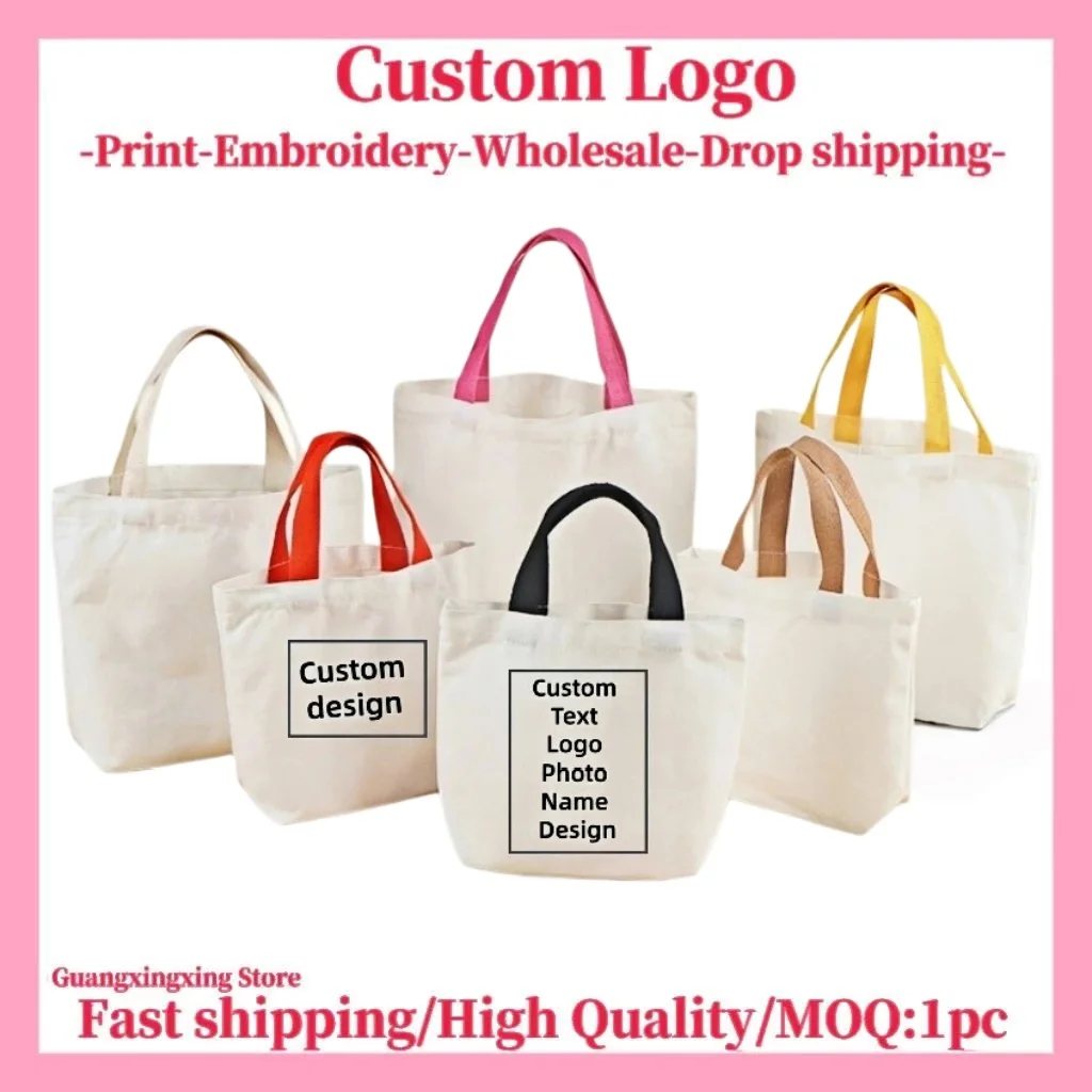 Custom canvas tote bag, shoulder bag, women's design backpack, casual shopping bag, embroidered logo.