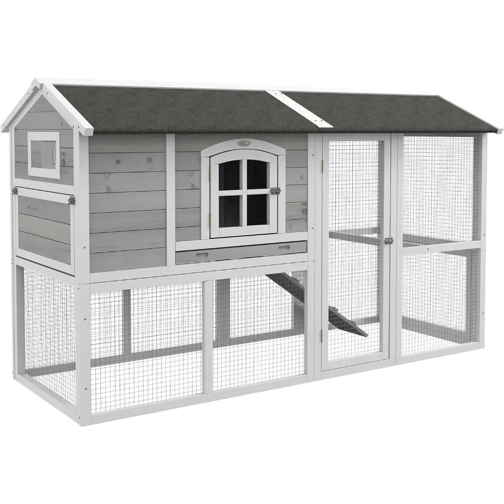 Chicken Coop, Wooden Chicken Hutch for 4 Chickens,with Nesting Box, Removable Tray, Run, for Backyard, Farm, Chicken Cage