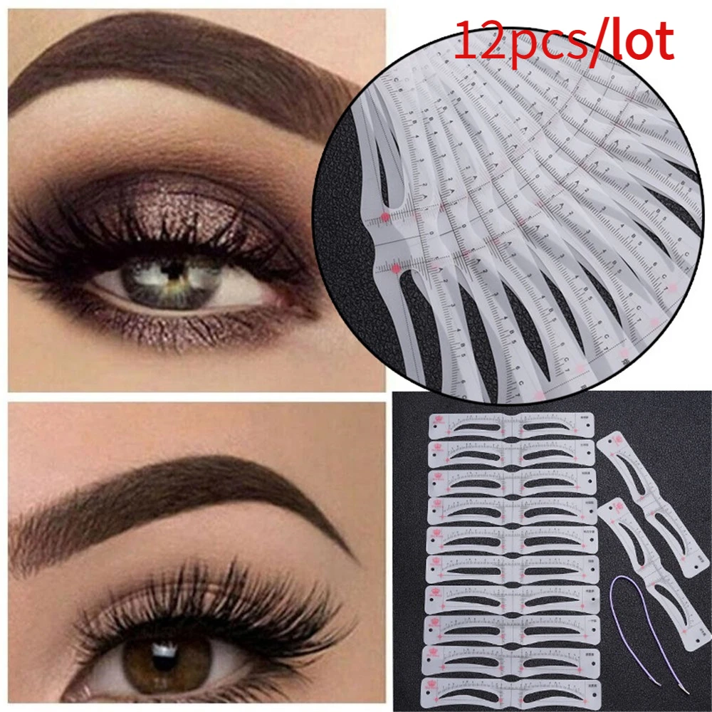 New Fixable Eyebrow Stencil Grooming Shaper Template Set Reusable Stickers Make Up Cosmetic Tools for Eye Brow Stamp Pen Pencil