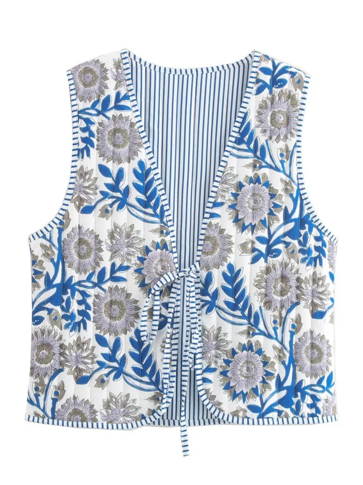 

Autumn And Winter Street Fashion Double-sided Vest Vest Women's Personality Printed V-neck Tie No Wool Collar Casual Vest Tops