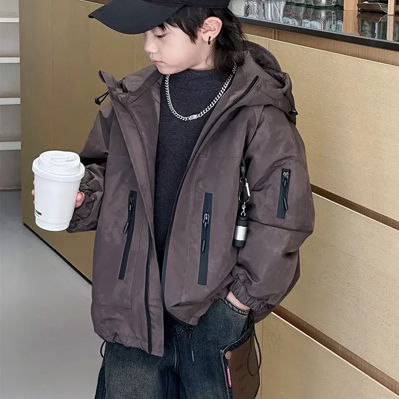 

Children Clothing Boys Fashion Handsome Fleece Thickened All Match Coat 2024 Winter New Boys Handsome Warm Loose Jacket Coat