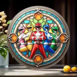 Power Rangers Inspired Round Metal Aluminum Sign, Digital Print Vintage Art Decor Plaque, Festive Wall Art for Outdoor & Indoor
