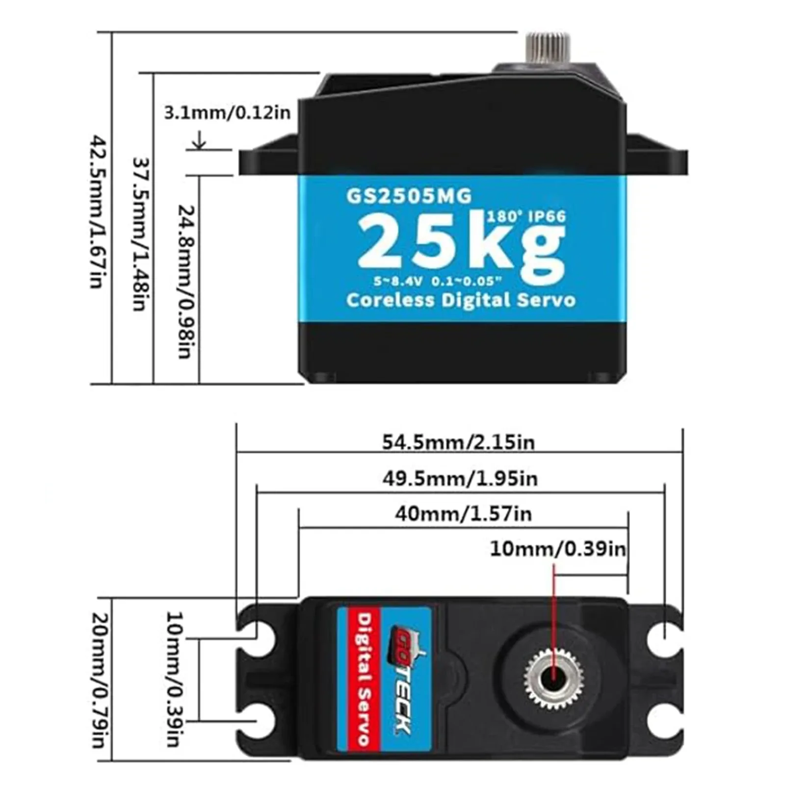 

GOTECK Servo 25kg Coreless Motor 8.4V Full Metal Gear Waterproof Digital Servos,Steering Servo with 25T Servo Horn for RC Car