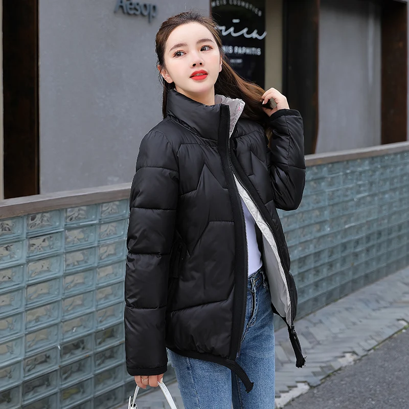 Women Warm Puffer Coats Zipper Short Parkas Outwear 2023 Stand Collar Winter Parkas Thick Cotton Padded Jackets for Female Ins